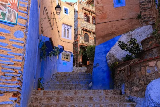 Stairs in a blue-painted village in chefchaouen