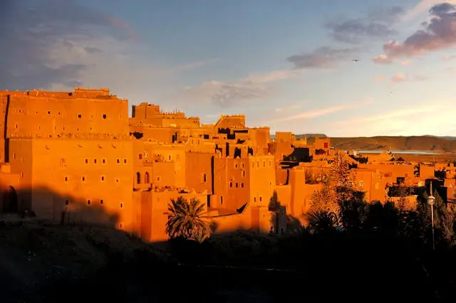 Aït Ben Haddou kasbah at sunset, traditional mud-brick village in Morocco