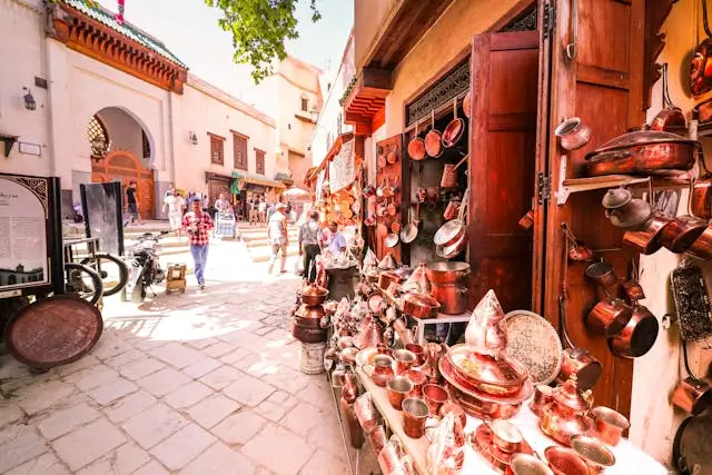 Market street with copper items displayed